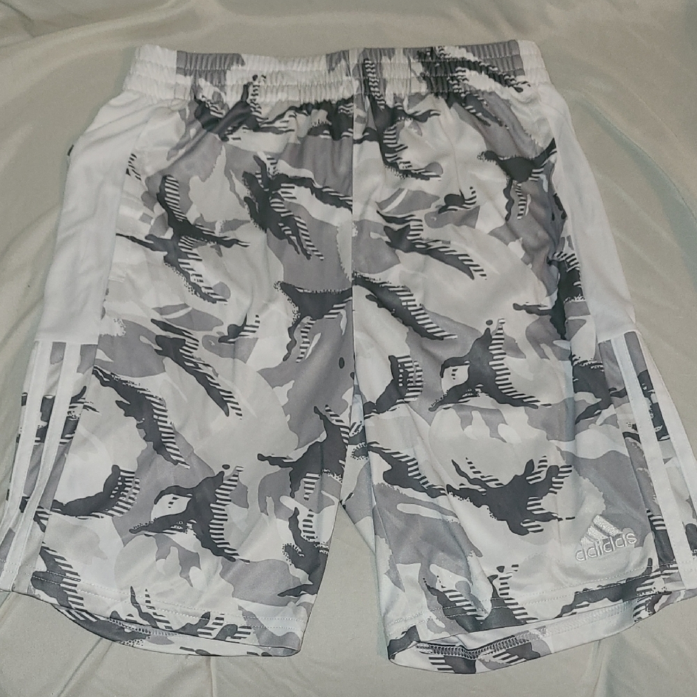 Adidas Boy's White and Gray Camo Athletic Shorts